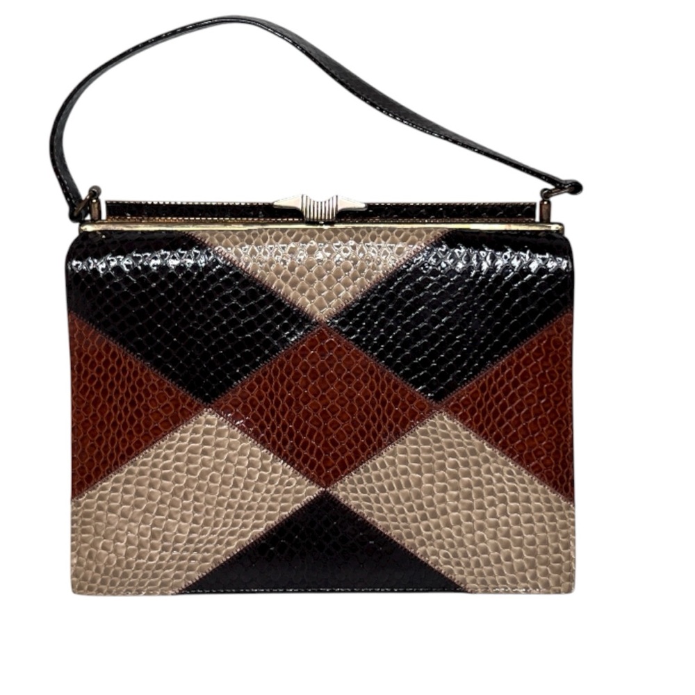Vintage Naturalizer Simulated Leather Snakeskin Look Handbag Brown Tan Patchwork